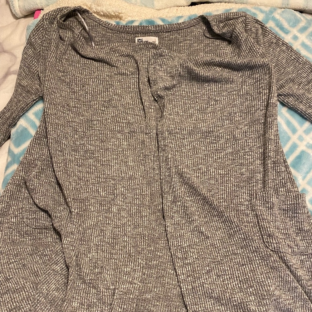 grey cardigan